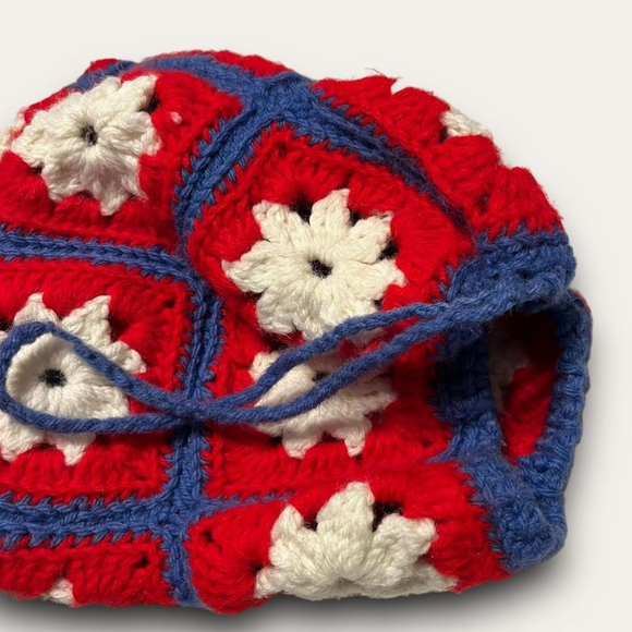 Vintage Floral Crochet Drawstring Pouch Accessory Bag School Makeup - Picture 5 of 6